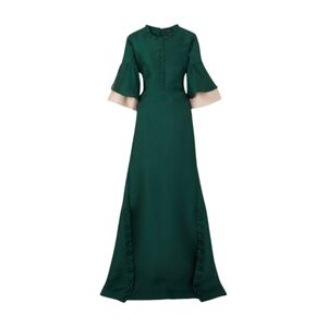 NWT Reem Acra Button-Embellished Ruffled‎ Satin-Piqué Gown Size XL